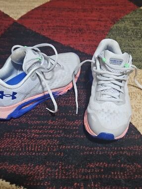 Under Armour Gray Running Shoes with Pink & Blue Accents
